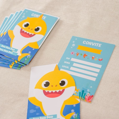 Imagem 2 de 3 de Convite Festa Baby Shark - 8 Unidades - Cromus - Rizzo Festa