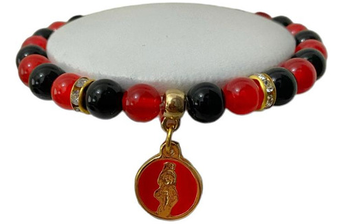 Pulseira Pomba Gira Pedra Natural 8 Mm Guia Proteção Umbanda Comprimento 16 cm Cor Preto/Vermelho Diâmetro 16 cm