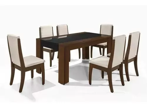 ▷ Mesa Comedor Krikor Con 6 Sillas Roble Mdf 150x90x74 Cm