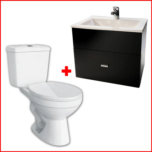 Imagen 1 de 7 de Combo: Vanitory 50cm Bacha Pura Inodoro Mochila Asiento