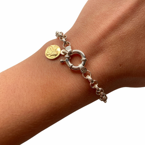 Pulsera Ángel De La Guarda Plata 925 Oro 18k Roló Dije Mujer