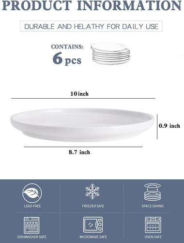 Juego De Platos Redonda 25.4 Cms 6 Pcs Porcelana Aperitivo