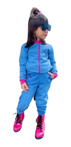 Imagem 2 de 8 de Conjunto Inverno Infantil Jeans Cílios Menina Jaqueta Calça