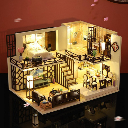 Casa De Miniatura Con Muebles, De Diy Con Cubierta A Prueba