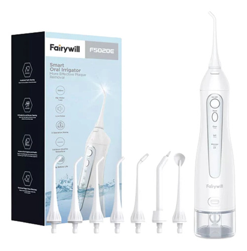 Irrigador Oral Dental 300ml Kit 7 Bicos Para Higiene Bucal Ortodôntica, Remoção De Placa, Limpeza De Língua Branco