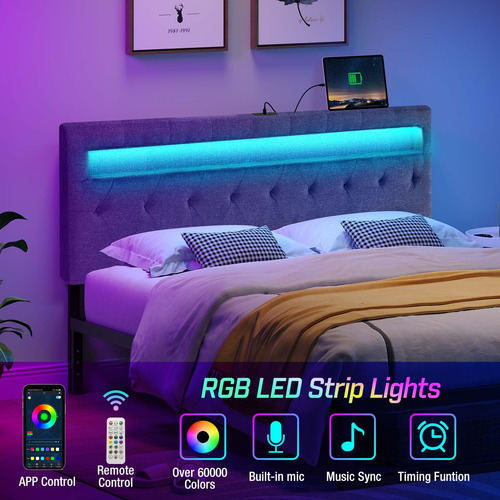 Cabecero Cama Individual Luces Led Usb Altura Ajustable