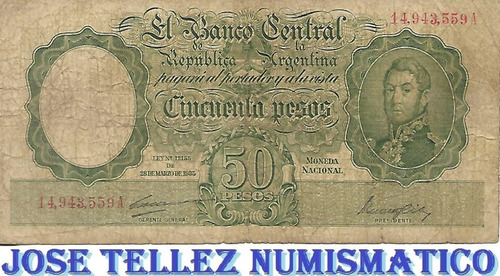 Bottero 1983 $50 Moneda Nacional Serie A N Rojos Bue Palermo