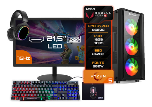 Pc Gamer Completo Amd Ryzen 5 8500g 16gb Ddr5 Ssd 240gb 500w BluePC