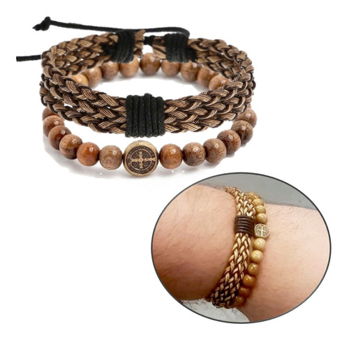 Kit 2 Pulseira De Couro São Bento Escama Masculina Feminina