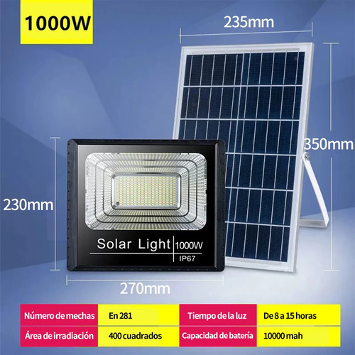 Luz Reflectora Led Solar Recargable A Prueba De Agua De 1000