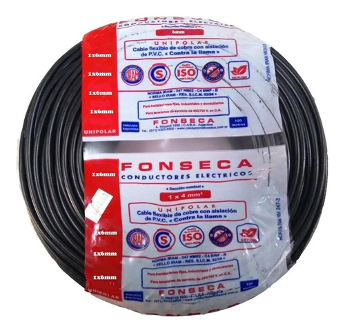 Cable Unipolar Fonseca 10mm Negro X 10 M Iram 247-3