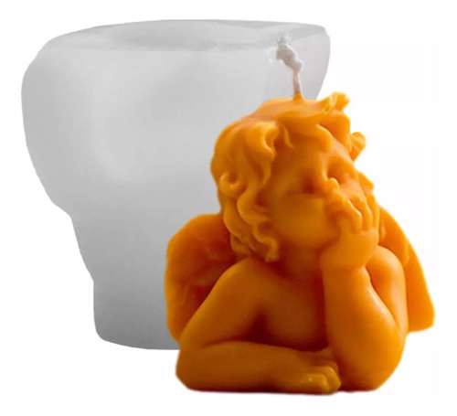 Molde Silicona Vela Ángel Medio Cuerpo Pensando Blanco