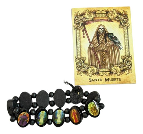 Pulsera Santa Muerte Proteccion 2 Pzas + Imagen C/ Oracion 