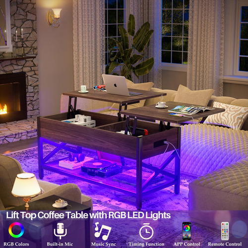 Mesa Auxiliar Elevable Con Luz Led Y Toma De Corriente