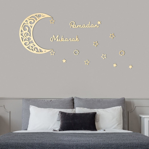 15 Pieza Decoracion Ramadan Eid Pared Madera Estrella Luna