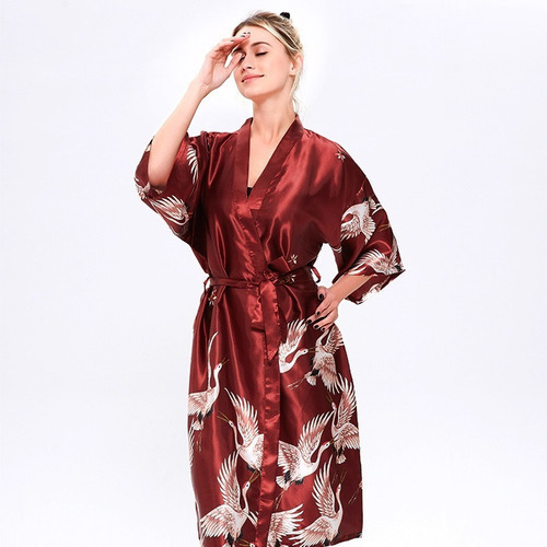 Vestido Japonés Quimono Yukata Guindaste Manga Corta