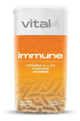 Sistema Inmune Vital4 Vitamina C Vitamina D3 Cúrcuma 60 Caps Sabor Sin Sabor