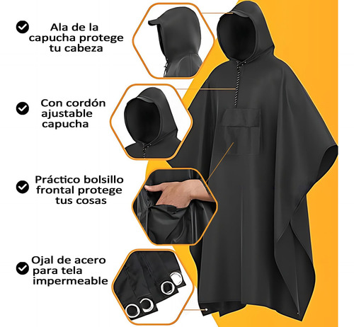 Poncho De Lluvia 3 En 1, Impermeable Resistente For Hombre,