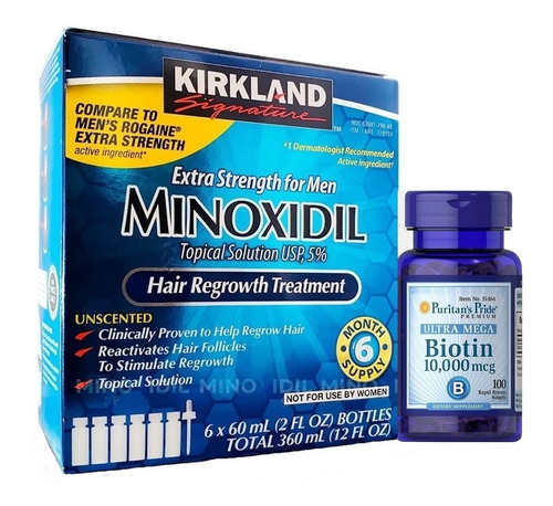 Caja Minoxidil 5% Six Pack  + Biotina Barba Y Cabello