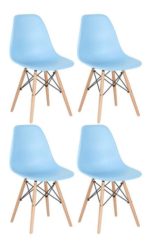 4   Cadeiras Charles Eames Eiffel Dsw Wood  Azul Claro