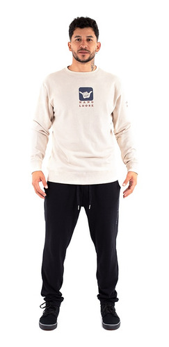 Imagen 5 de 6 de Poleron De Hombre Crew Hang Loose Logo Beige