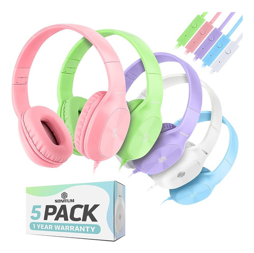 Sonitum Bulk Kids Headphones Para La Escuela Con Micrófonos 