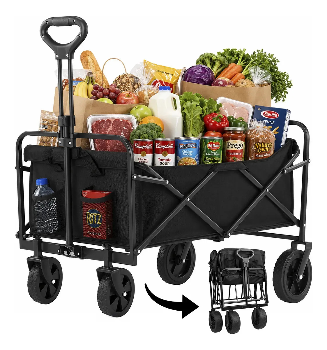 Carrito Plegable Multiusos Compras, Camping, Jardín, Playa Negro