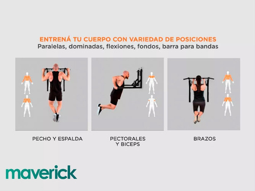 Imagen 3 de 9 de Barra Ejercicio Paralelas Dominadas Fitness Gym Maverick