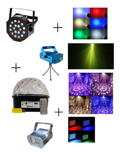 Imagen 8 de 10 de Combo Luces Led Dj Fiesta Bola + Proton 18 + Laser + Flash