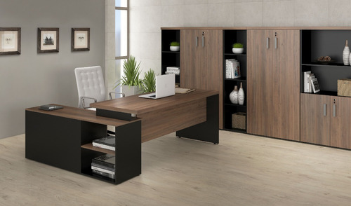 Imagem 4 de 10 de Armário Credenza E Mesa Em L Diretor