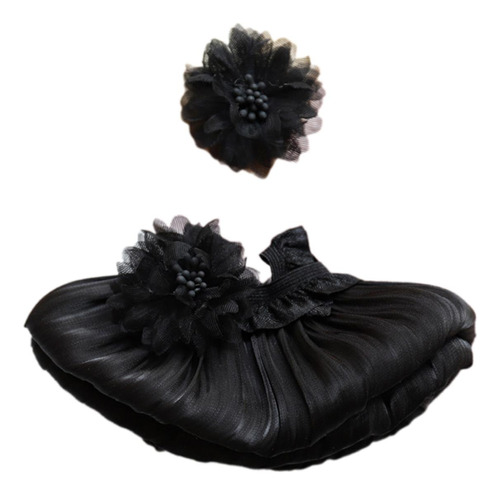 Vestido De Muñeca De Felpa Con Tocado, Haz Flores Negras