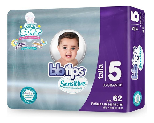 Pañales Bbtips Sensitive Etapa 5 Unisex X 62 Piezas