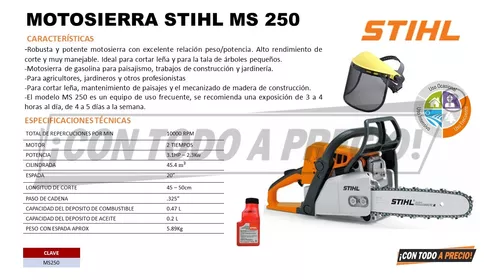 Motosierra Stihl MS250 Barra De 20 3 Hp Motor 2 Tiempos A Gasolina