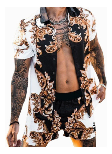 Conjunto De Camisa De Manga Corta Con Estampado Hawaiano Laz