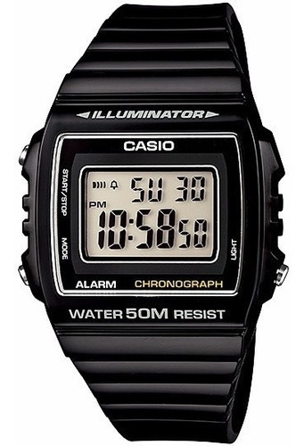 Reloj Casio W-215 H-1av con alarma, cronómetro Wr, 50 m Pt, color negro, bisel, color negro, fondo negro