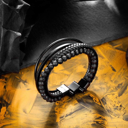 Brazaletes Para Hombre Murtoo Black Bead