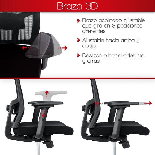 Imagen 6 de 6 de Silla Oficina Premium Encino Sincro-slider-brazo3d-ruedagoma