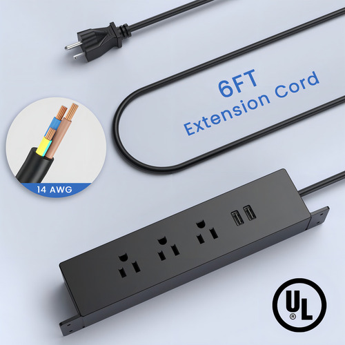 Haylink Toma De Corriente Para Escritorio Con Usb, Regleta De Alimentación Protector De Sobretensiones Con 3 Salidas De Ca, Cable De Alimentación De 1,8 M, Aprobación Ul (negro)