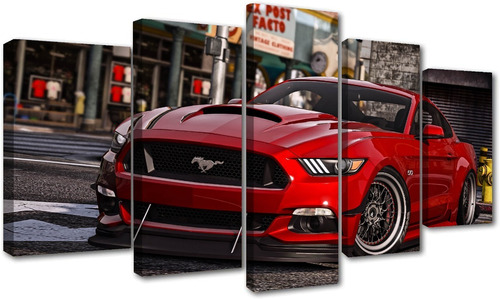 5 Cuadros Decorativos Mustang Color Rojo Diseño Fotografía  