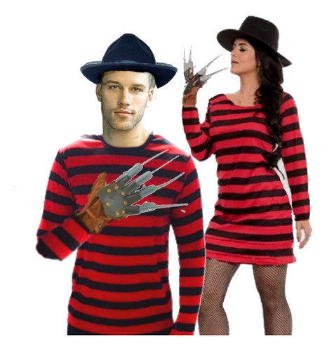 Kit Fantasia Freddy Krueger  Completo Luva Chapeu Camiseta