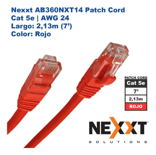 Nexxt Ab360nxt14 Patch Cord Cat5e 2,13m | 7 Rojo