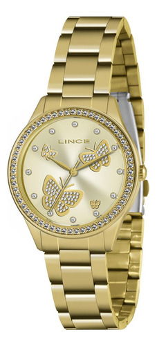 Relógio Lince Feminino Lrgj145l C1kx Borboleta Dourado