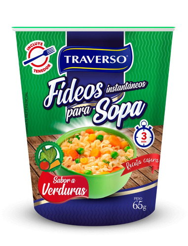 Sopa De Noodle Instantánea Traverso - Sabor Vegetales 65g