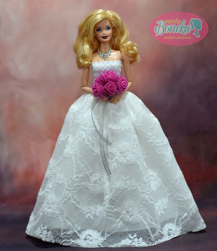 Vestido Noiva Para Boneca Barbie * Véu + Buque Rosa Pink