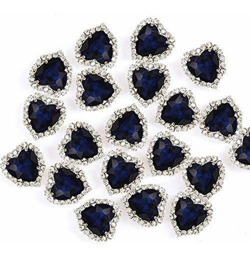 Piedras Corazon Engarzadas 14mm 20u Cristal Azul Oscuro