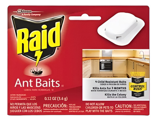 Raid Ant Baits Trampas Cebo Mata Hormigas 3.4gr (4 Trampas)
