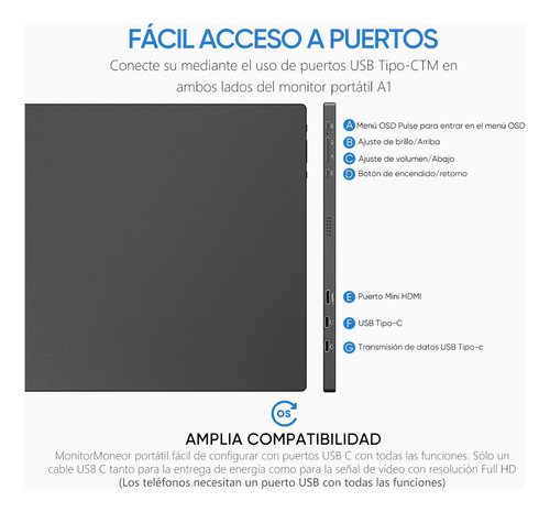 Monitor Externo Arzopa Fhd De 15,6 , Usb-c Para Ordenador Po