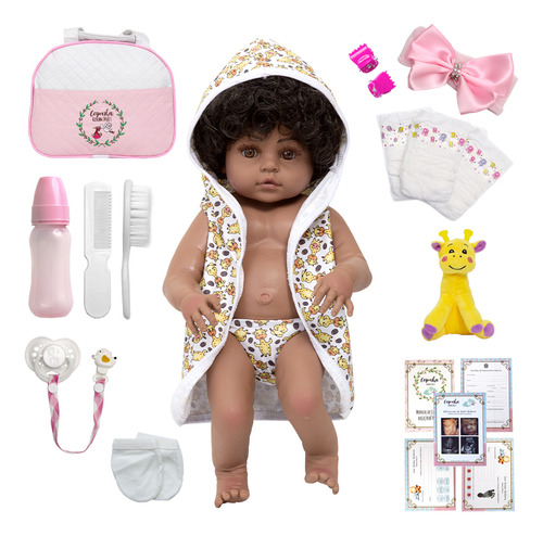 Boneca Reborn Menina Negra Linda Girafa Corpo 100% Vinil