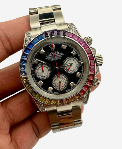 Reloj Premium Rolex Daytona Arcoiris Automati Bisel Piedras  (Reacondicionado)