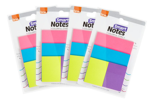 Notas Adhesivas Brw Smart Notes Pack 4 Blocks 25 Hojas Color Neon Diseño Cítrico